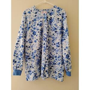 Large Blue And White Button Up Scrubs Coat With Pockets. Nurse. Doctor. Medical.